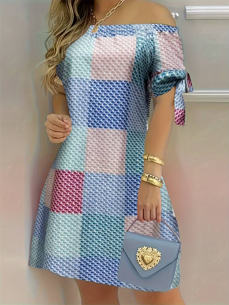 Naomi - Off-the-shoulder jurk met kleurblokpatroon