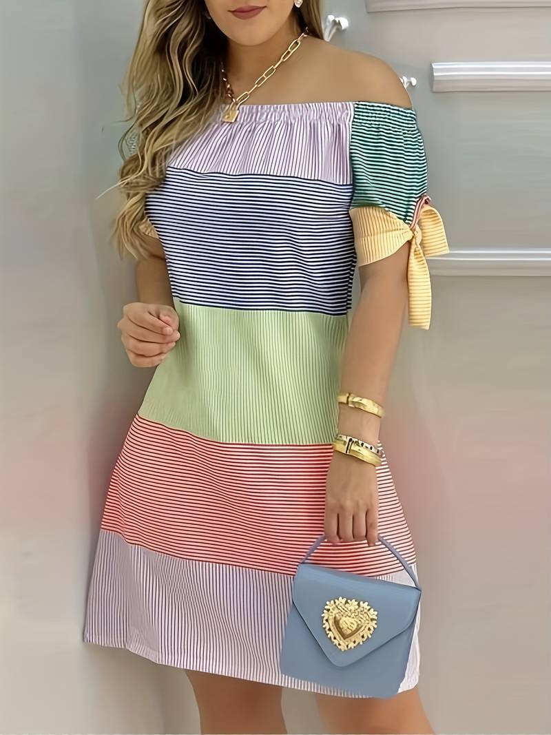 Naomi - Off-the-shoulder jurk met kleurblokpatroon