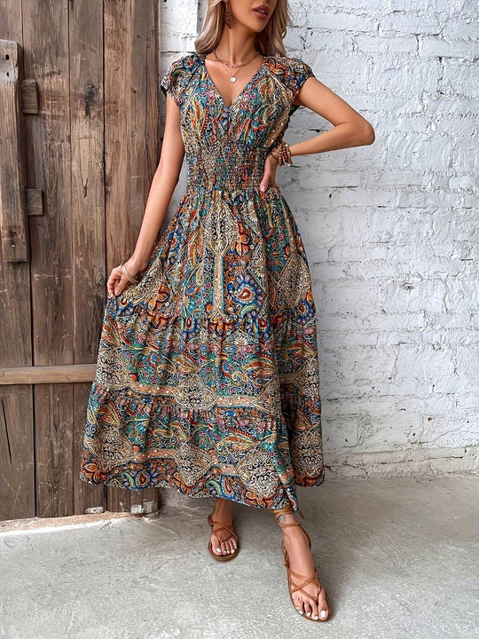 Reshma - Lange jurk met paisley shirred detail
