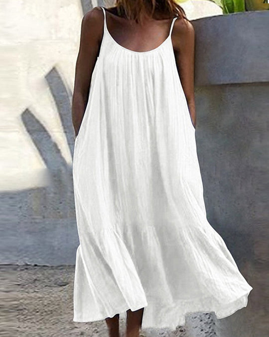 Irma - Effen mouwloze midi-jurk
