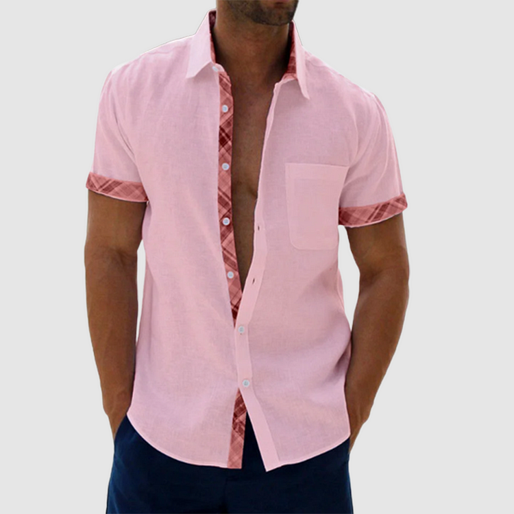 Finn - Casual geruite kraag knoop zomer linnen shirt